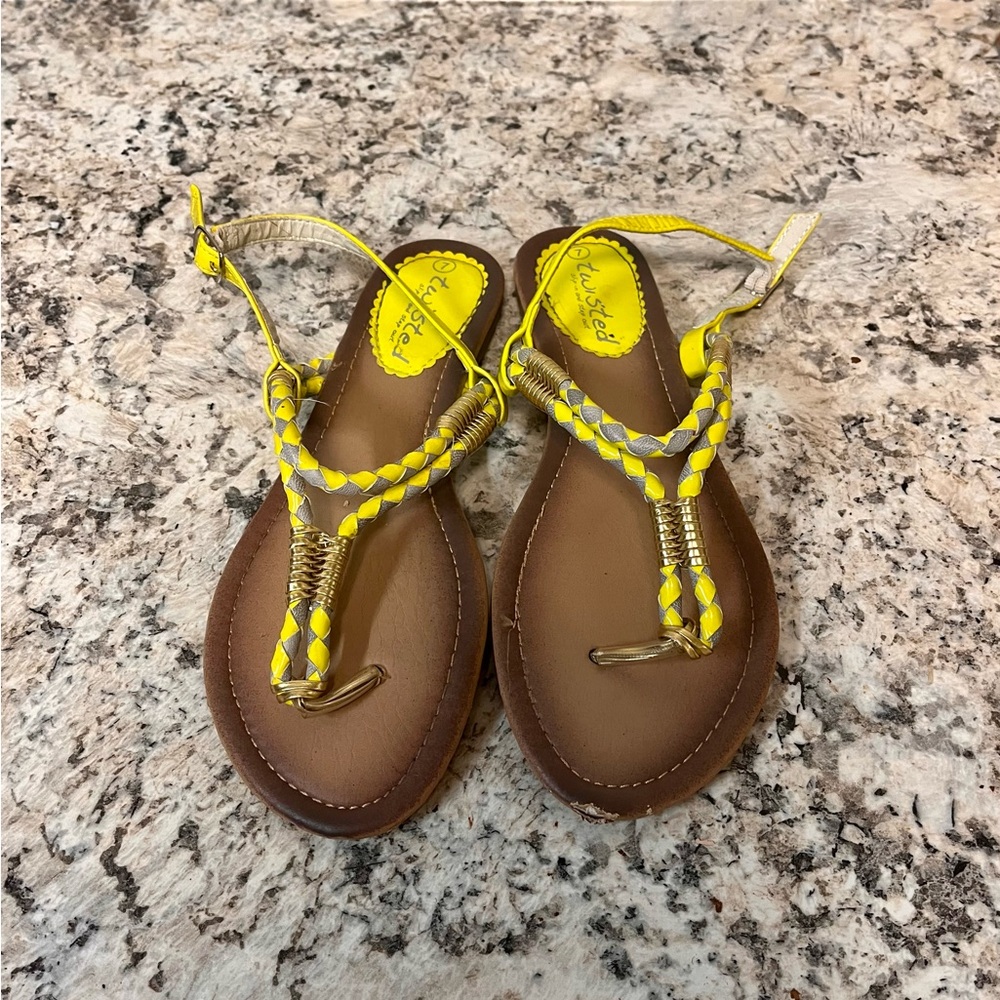 Neon Yellow Braided Sandals